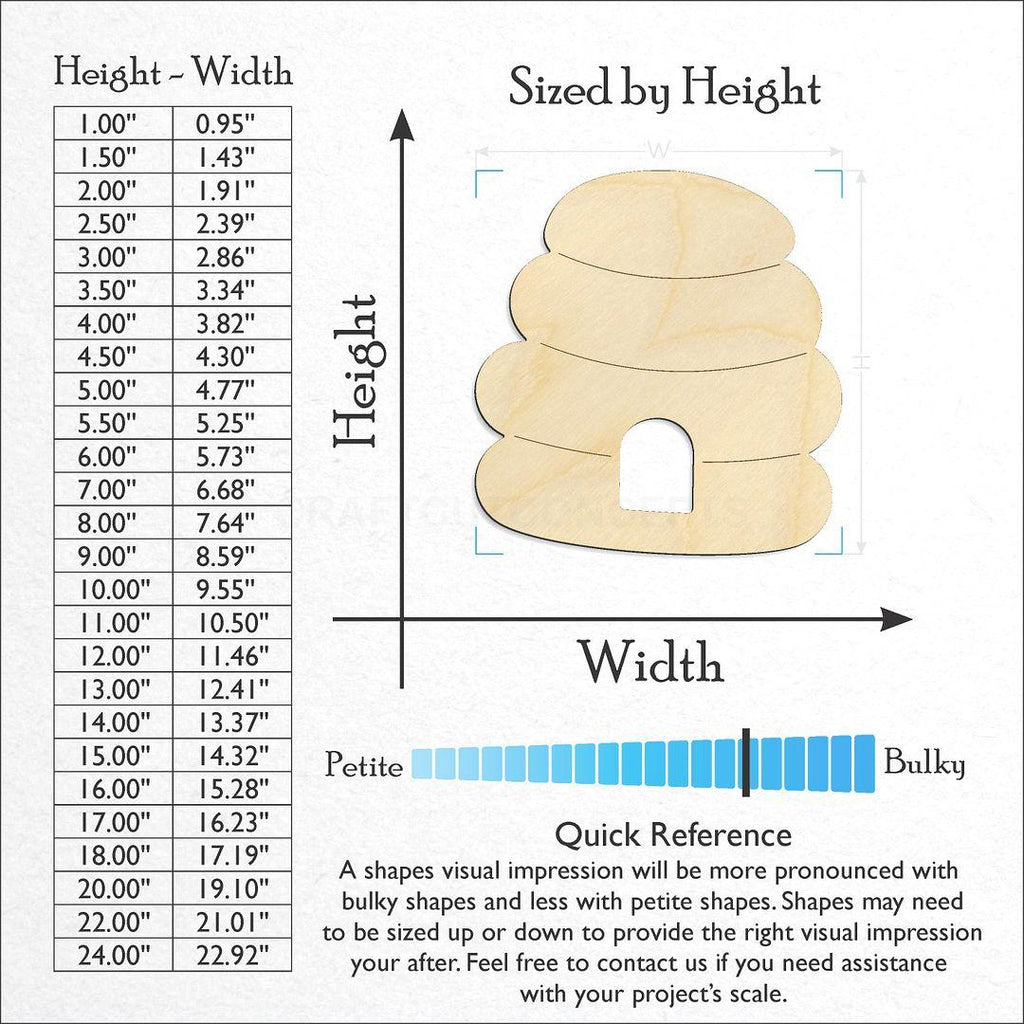 Sizes available for a laser cut Bee Hive craft blank