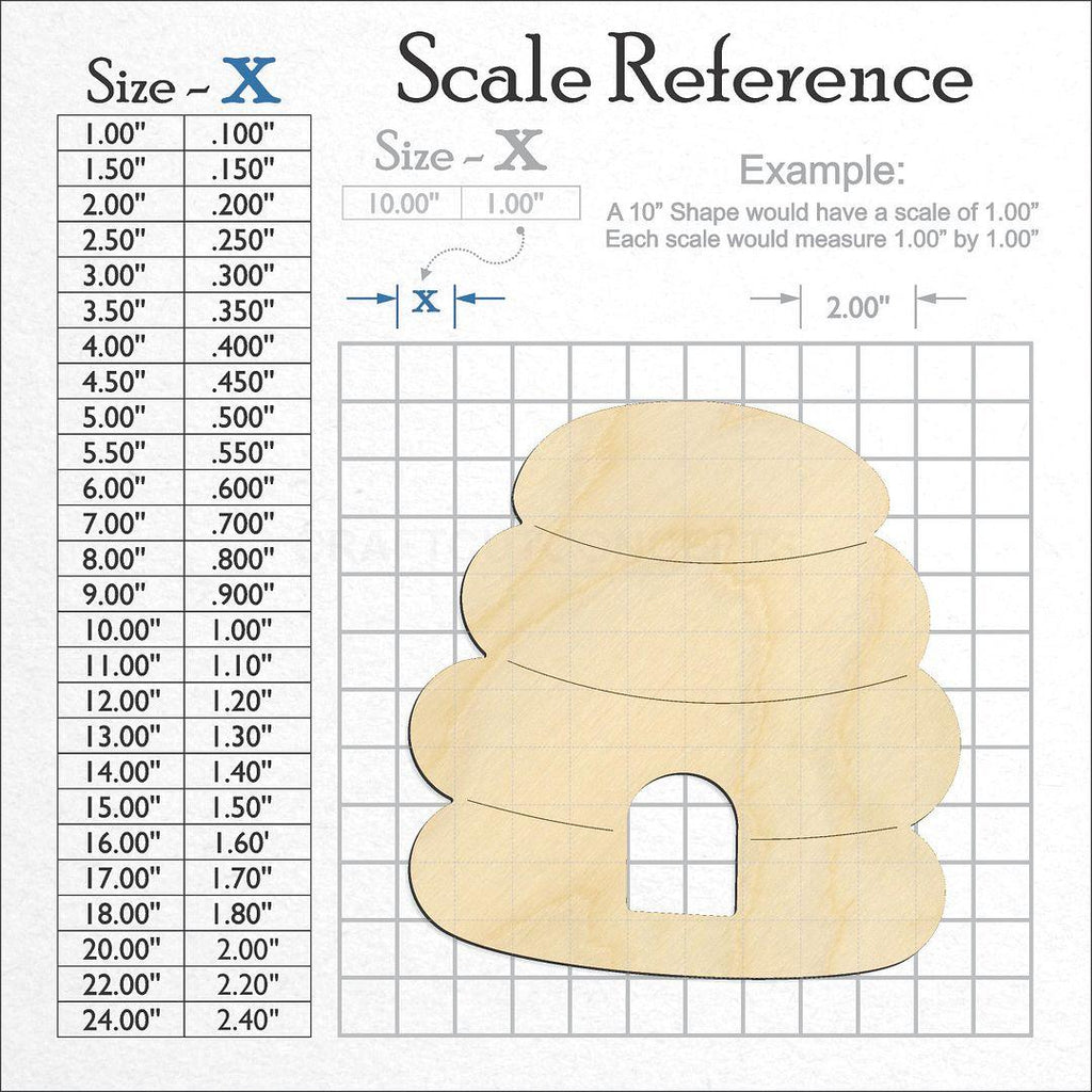 A scale and graph image showing a wood Bee Hive craft blank