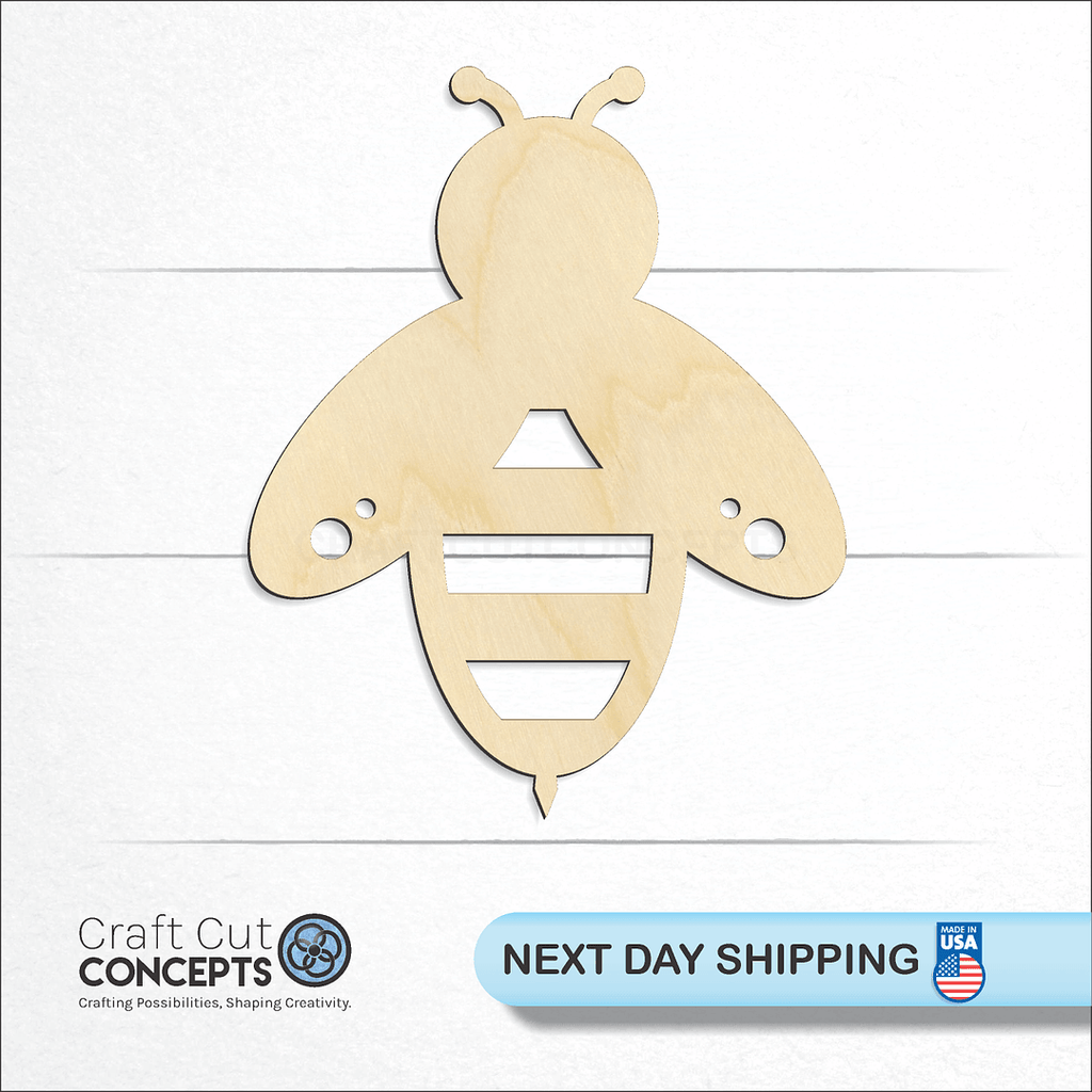 Craft Cut Concepts logo and next day shipping banner with an unfinished wood Bee craft shape and blank