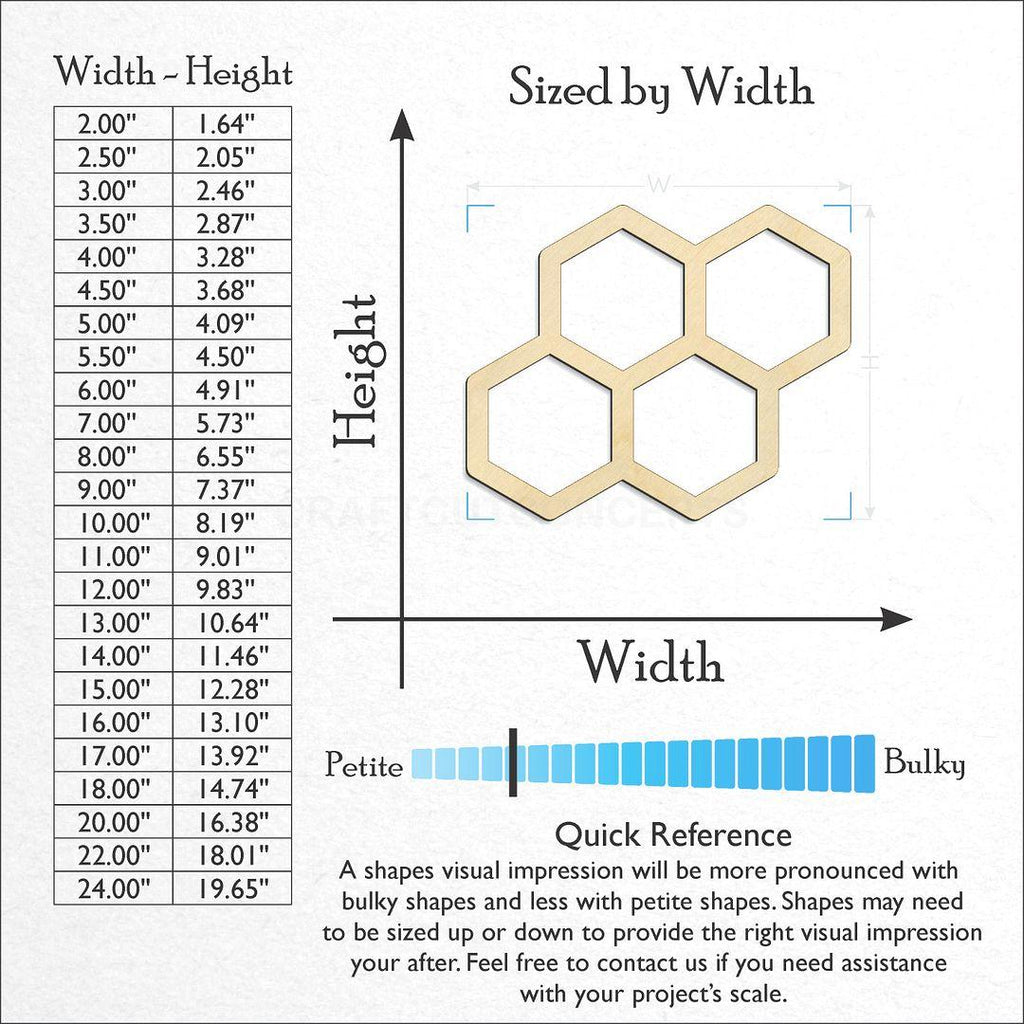 Sizes available for a laser cut Honey Comb craft blank