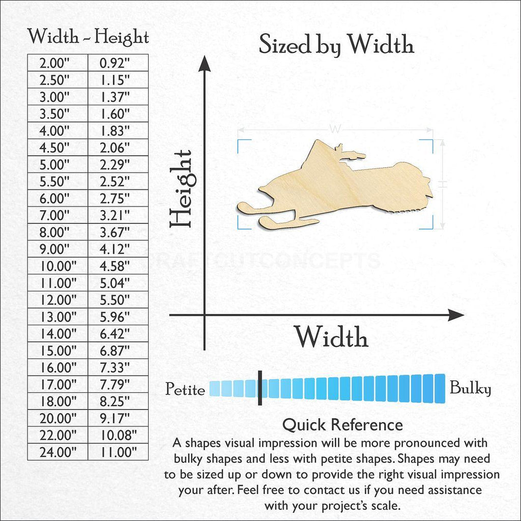 Sizes available for a laser cut Snowmobile craft blank