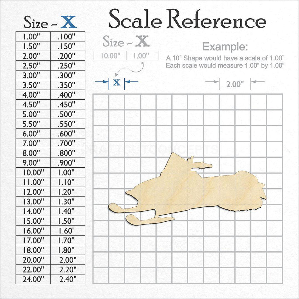 A scale and graph image showing a wood Snowmobile craft blank