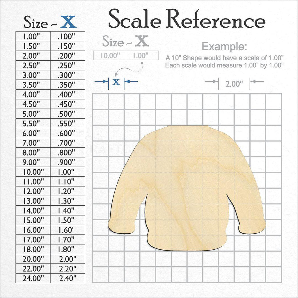 A scale and graph image showing a wood Sweater craft blank