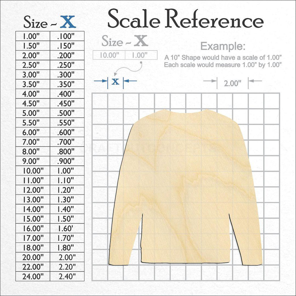 A scale and graph image showing a wood Sweater craft blank