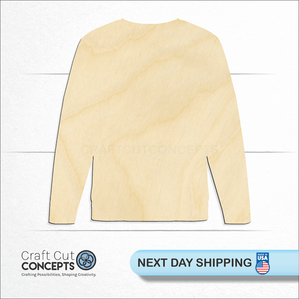 Craft Cut Concepts logo and next day shipping banner with an unfinished wood Sweater craft shape and blank