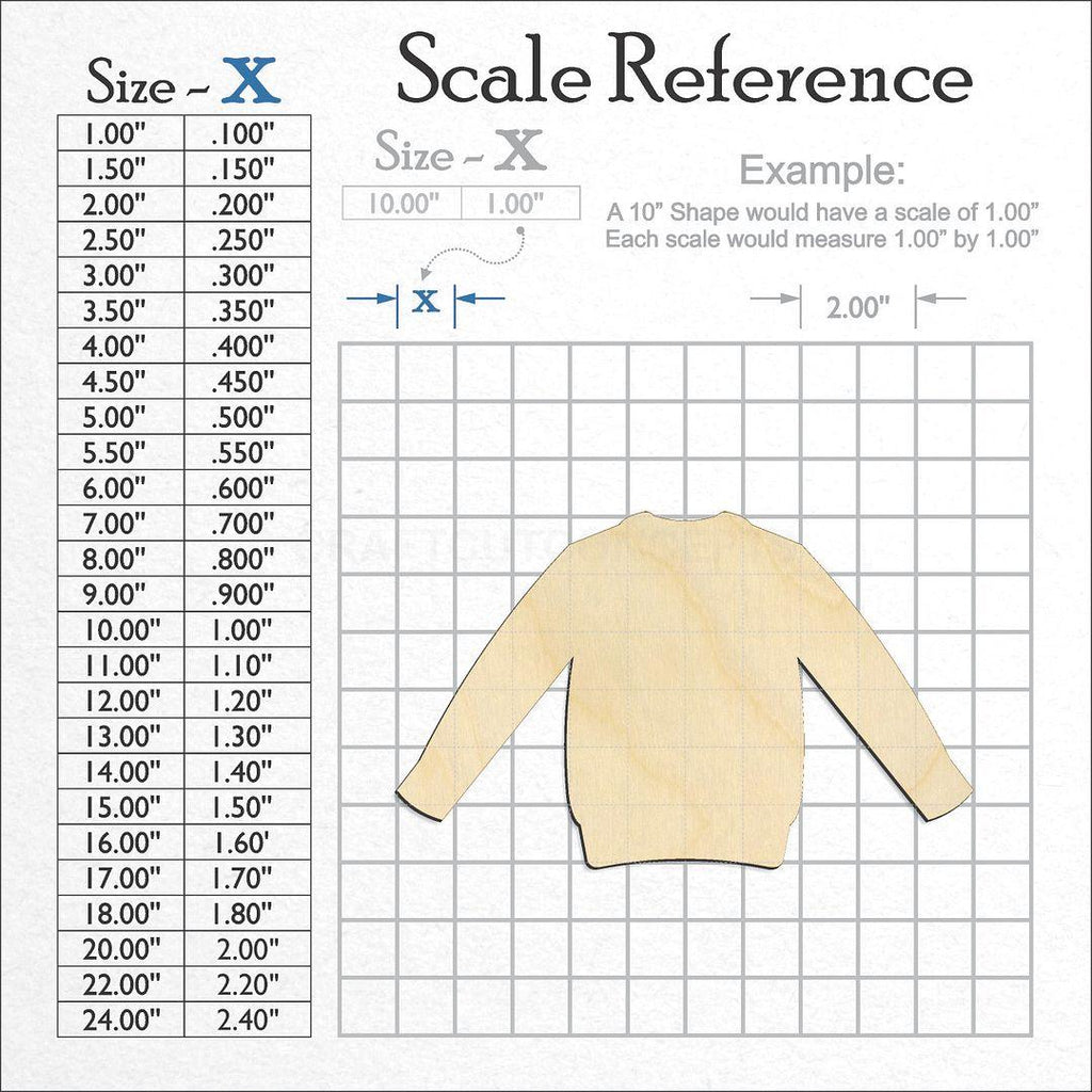 A scale and graph image showing a wood Ugly Sweater craft blank