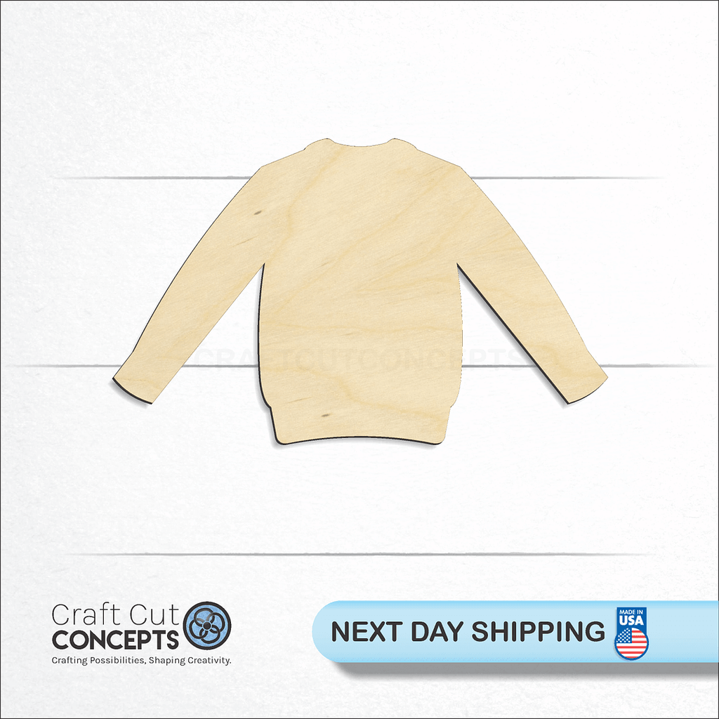 Craft Cut Concepts logo and next day shipping banner with an unfinished wood Ugly Sweater craft shape and blank