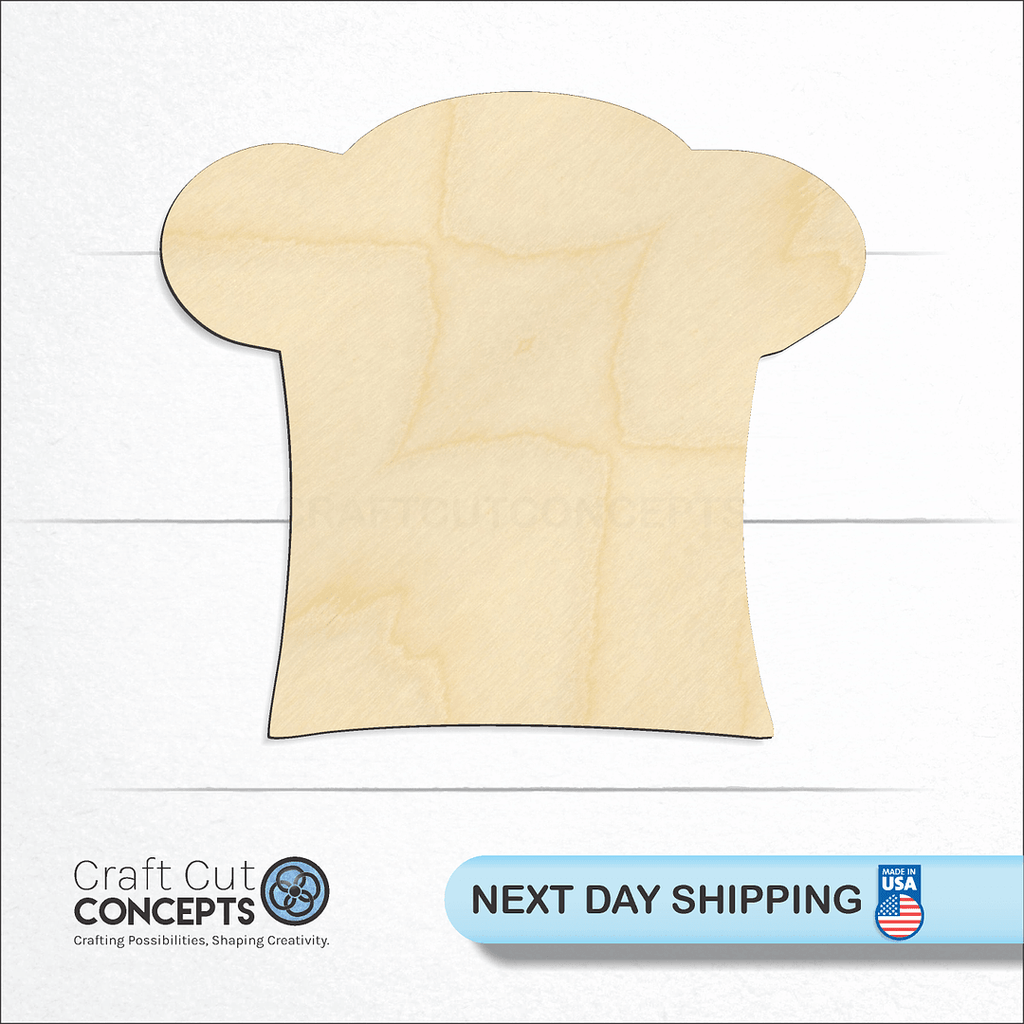 Craft Cut Concepts logo and next day shipping banner with an unfinished wood Chef's Hat craft shape and blank