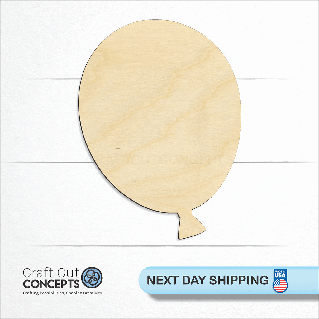 Craft Cut Concepts logo and next day shipping banner with an unfinished wood Balloon craft shape and blank