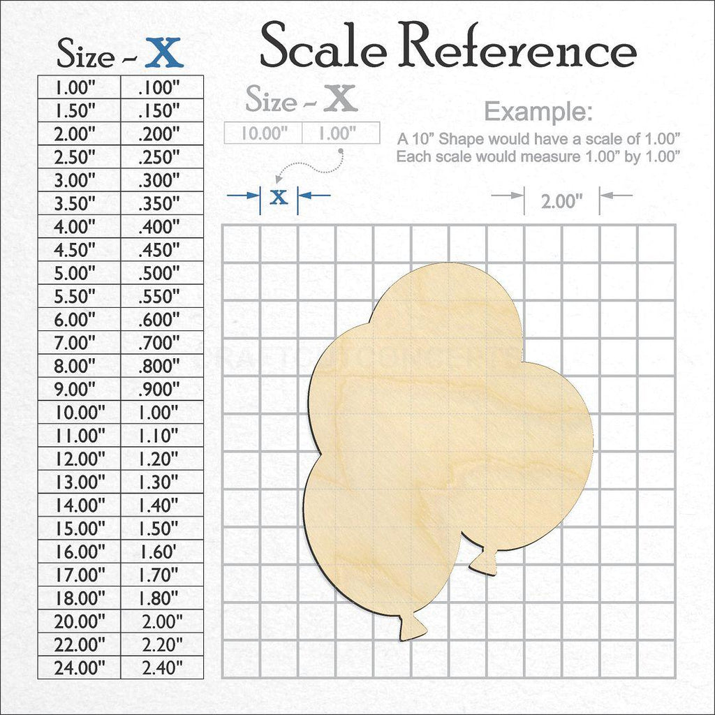 A scale and graph image showing a wood Balloons craft blank