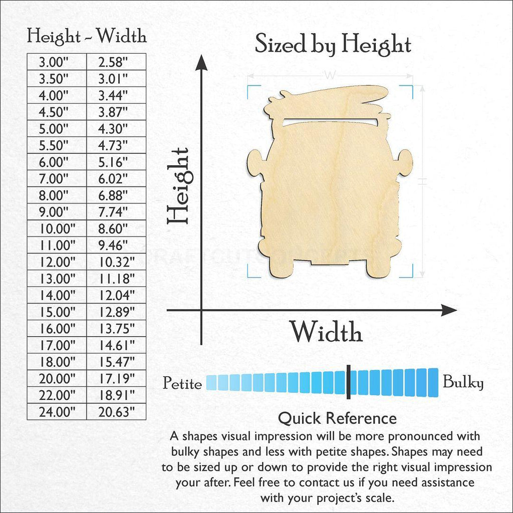 Sizes available for a laser cut Bus with board craft blank