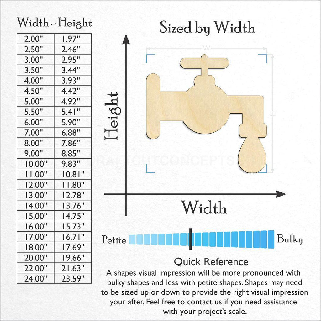 Sizes available for a laser cut Water Spout craft blank