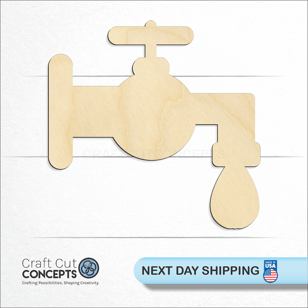 Craft Cut Concepts logo and next day shipping banner with an unfinished wood Water Spout craft shape and blank