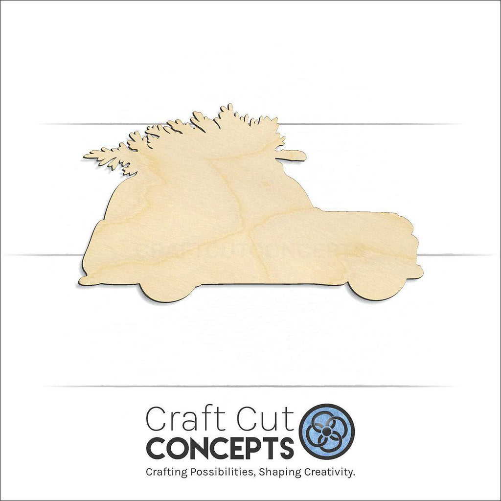 Craft Cut Concepts Logo under a wood Christmas tree car craft shape and blank