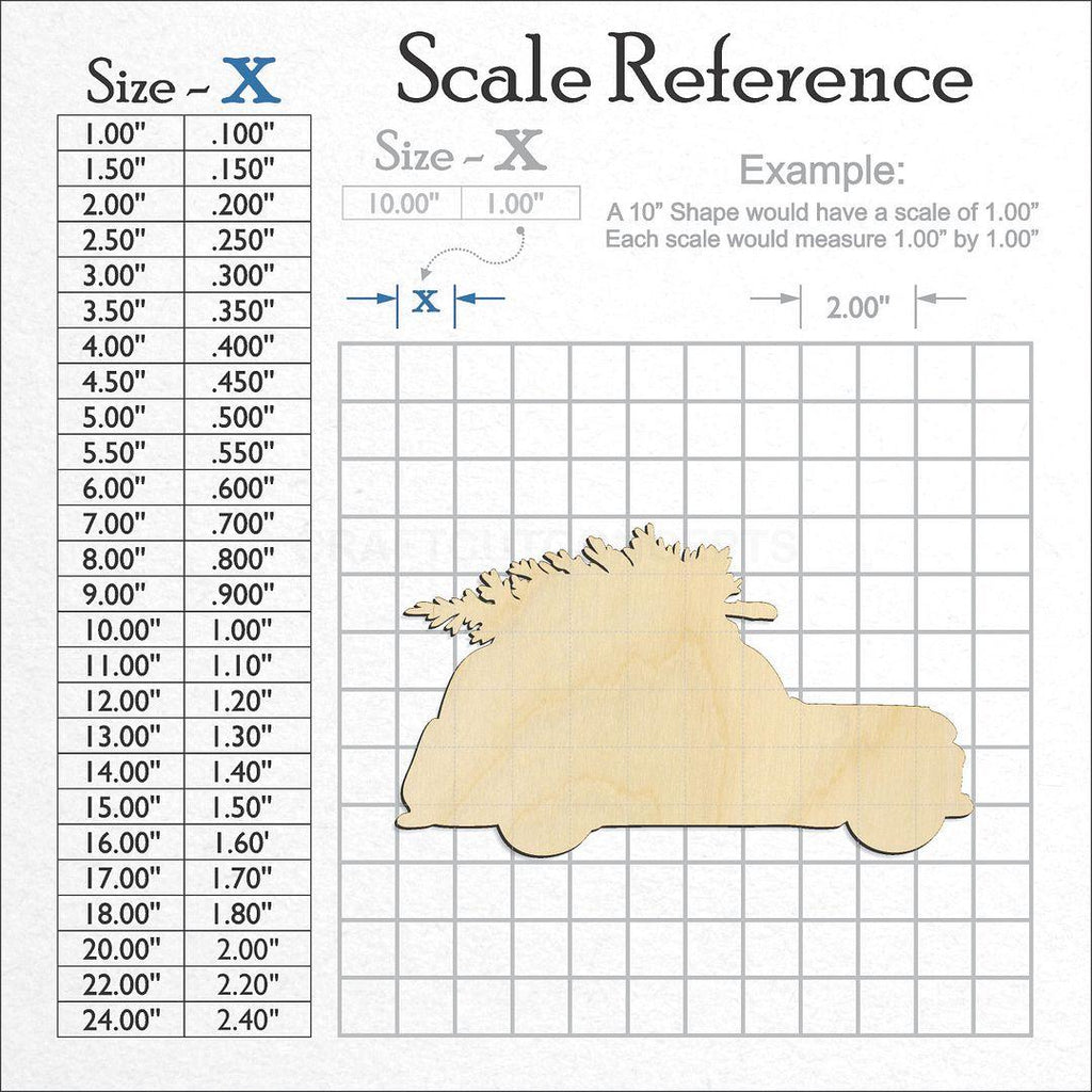 A scale and graph image showing a wood Christmas tree car craft blank