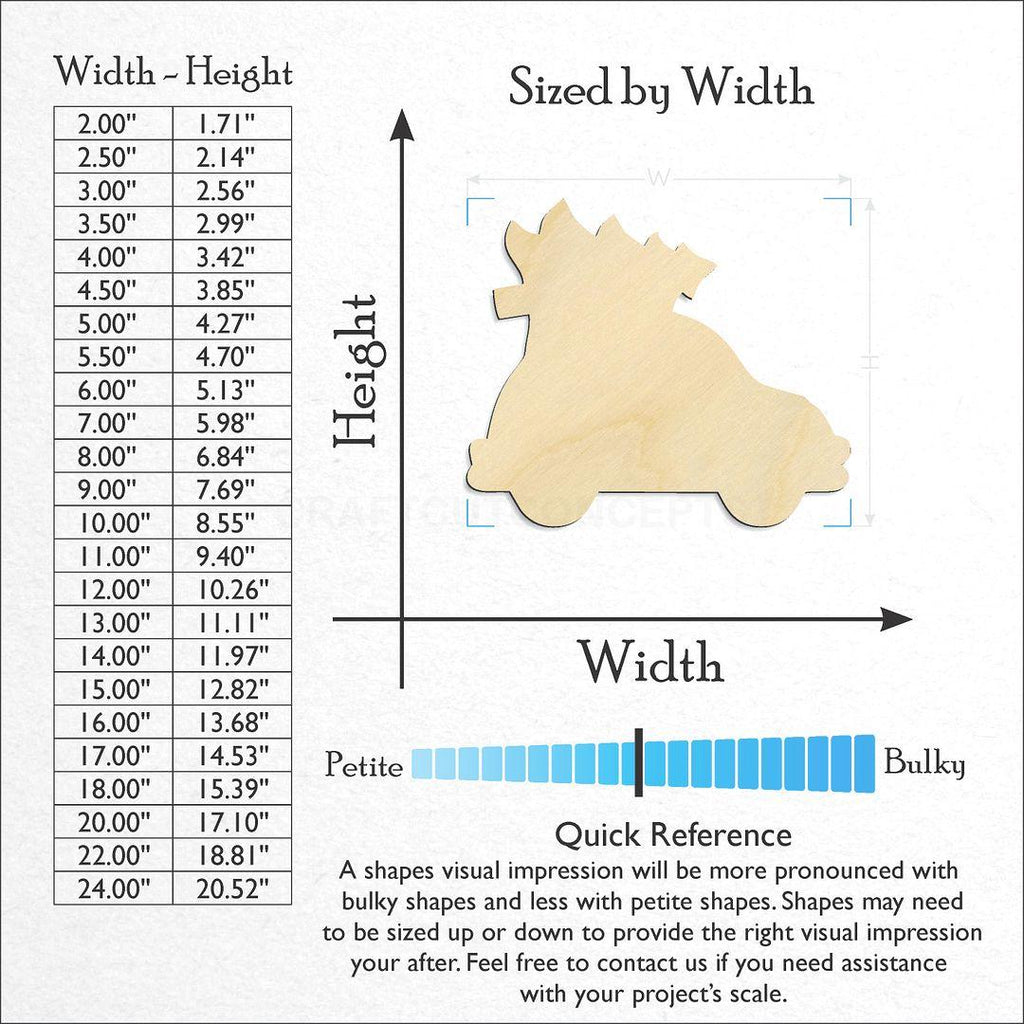 Sizes available for a laser cut Christmas Tree Car craft blank