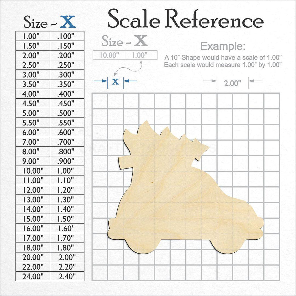 A scale and graph image showing a wood Christmas Tree Car craft blank