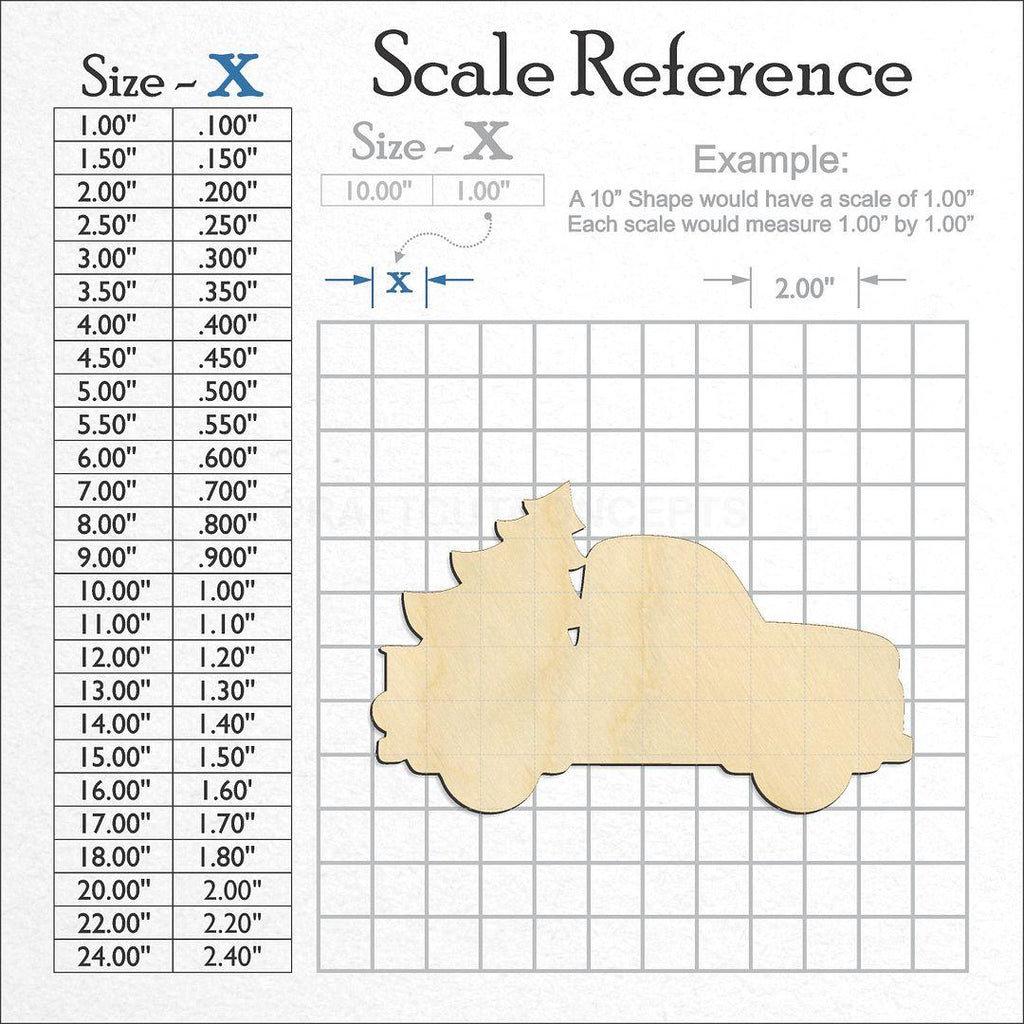 A scale and graph image showing a wood Truck with Tree craft blank