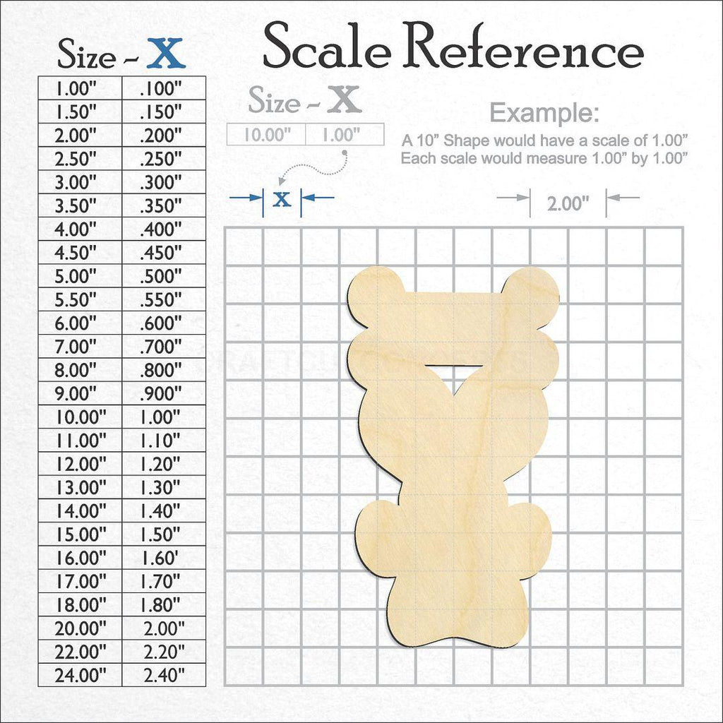 A scale and graph image showing a wood Dog Bone Heart Paw Print craft blank