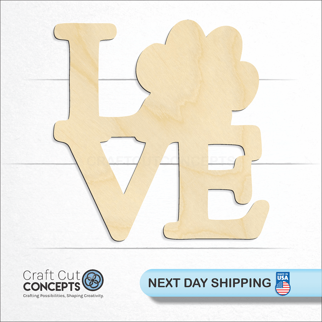 Craft Cut Concepts logo and next day shipping banner with an unfinished wood Love Paw Print Script craft shape and blank