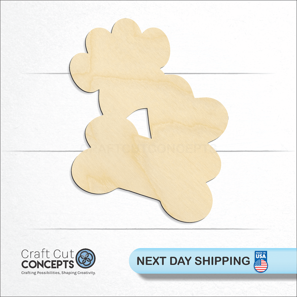 Craft Cut Concepts logo and next day shipping banner with an unfinished wood Dog Bone Paw Heart craft shape and blank