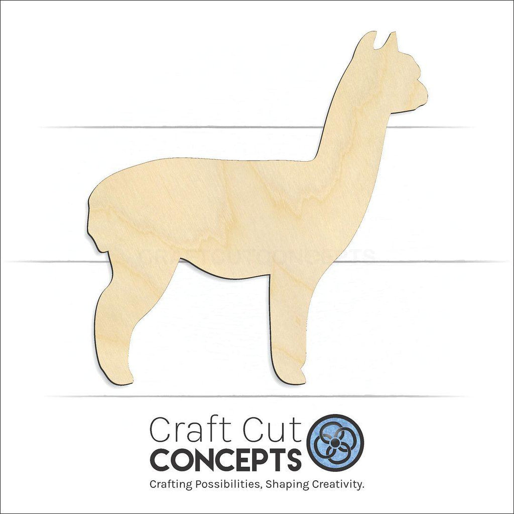 Craft Cut Concepts Logo under a wood Alpaca craft shape and blank