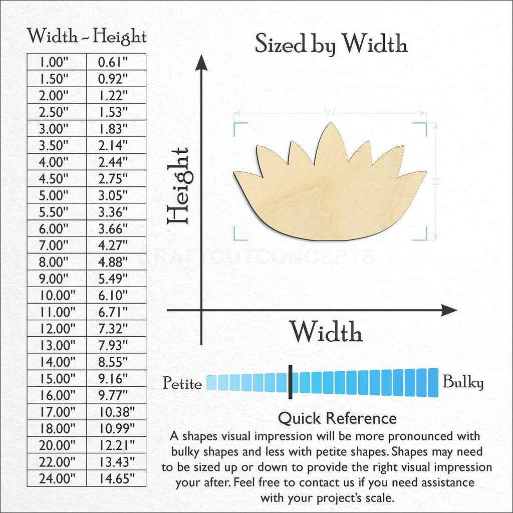 Sizes available for a laser cut Lotus Flower craft blank