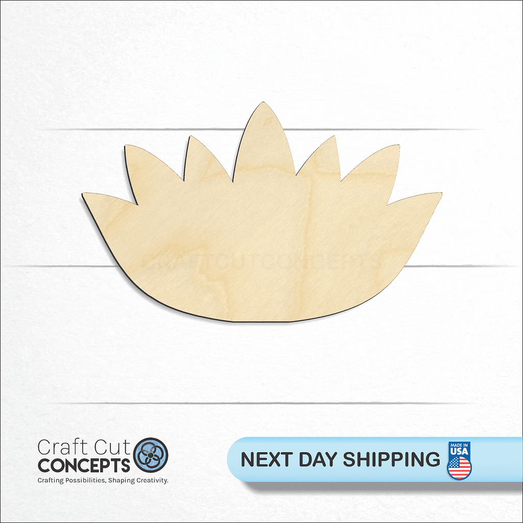 Craft Cut Concepts logo and next day shipping banner with an unfinished wood Lotus Flower craft shape and blank