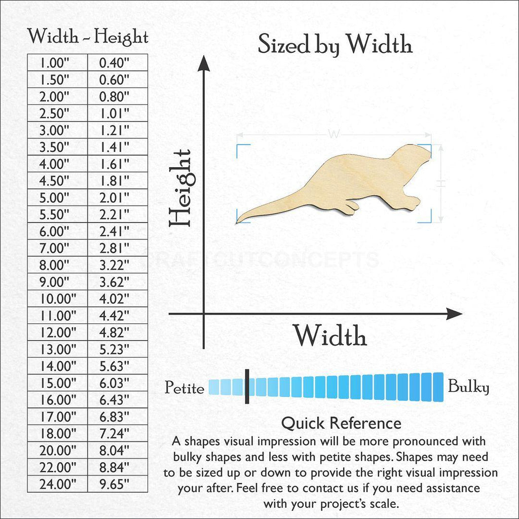 Sizes available for a laser cut Otter craft blank