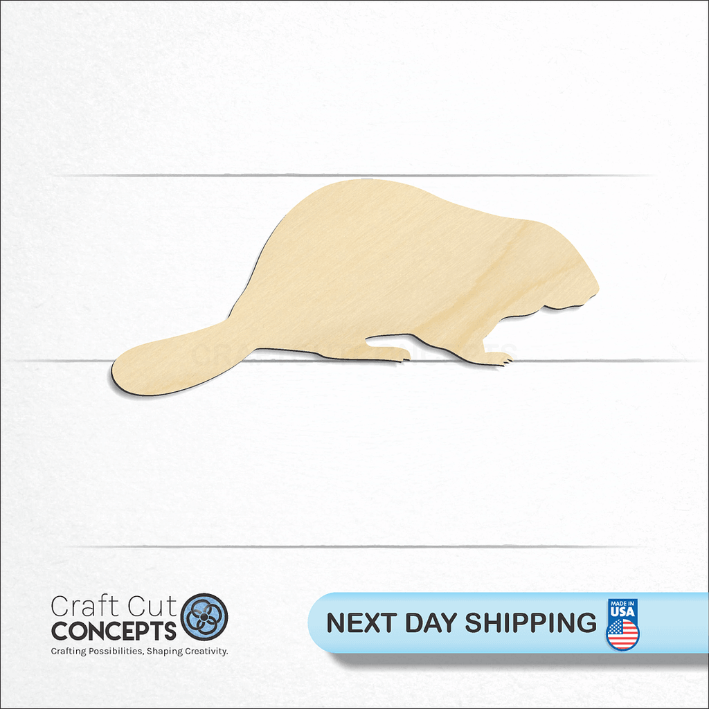 Craft Cut Concepts logo and next day shipping banner with an unfinished wood Beaver craft shape and blank