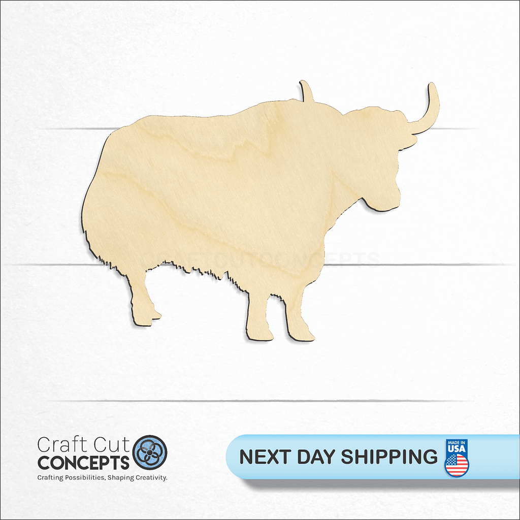 Craft Cut Concepts logo and next day shipping banner with an unfinished wood Yak craft shape and blank