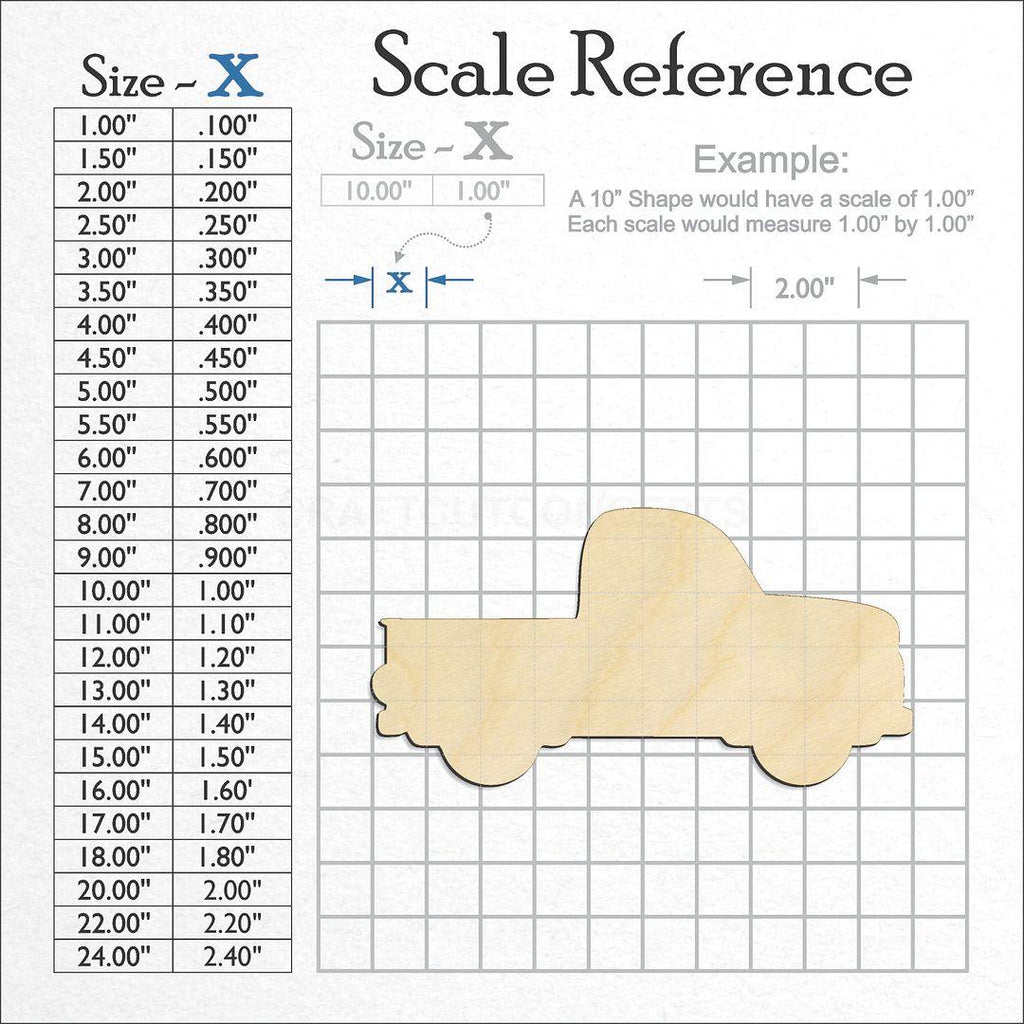 A scale and graph image showing a wood Vintage Truck craft blank