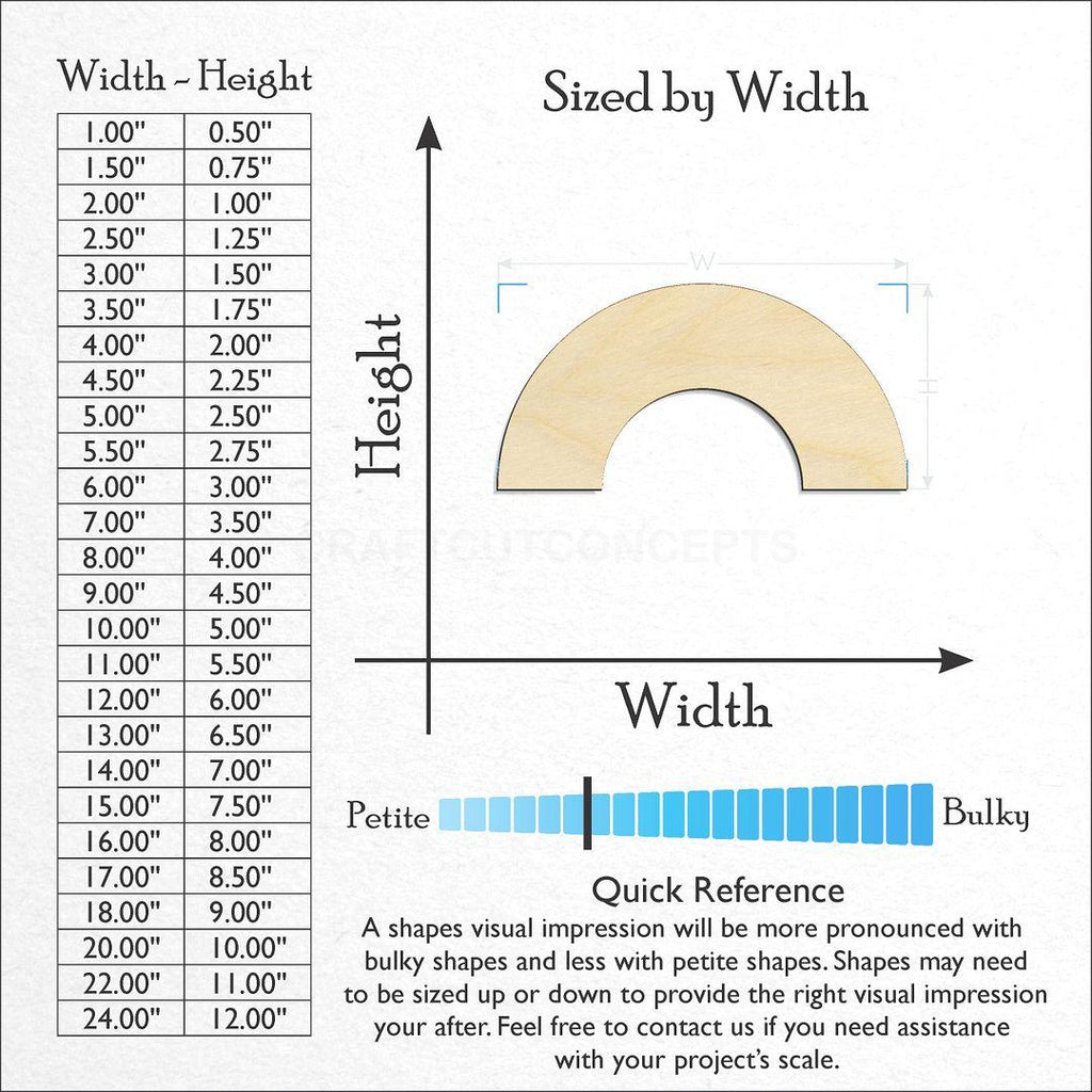 Sizes available for a laser cut Rainbow craft blank