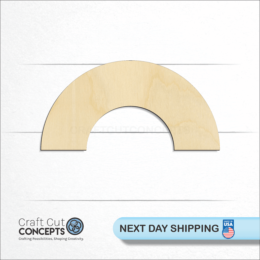 Craft Cut Concepts logo and next day shipping banner with an unfinished wood Rainbow craft shape and blank