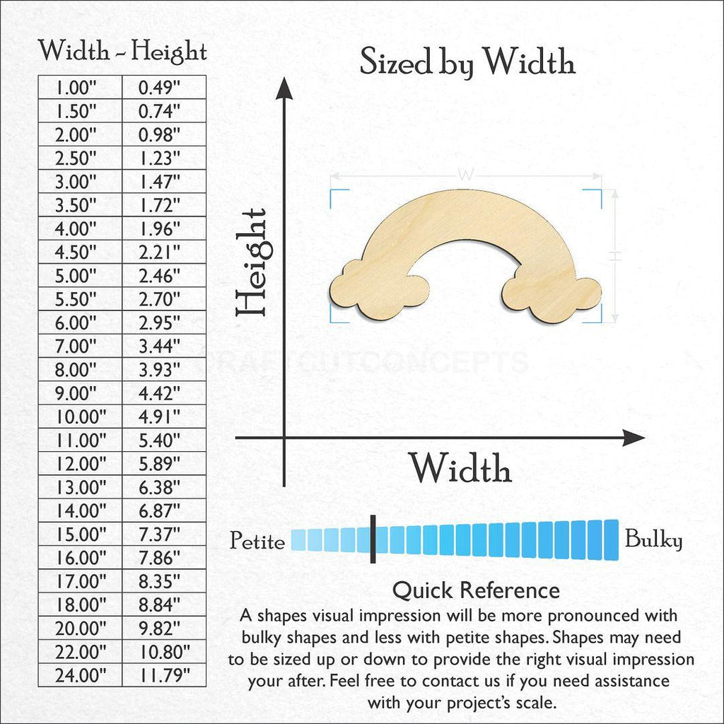 Sizes available for a laser cut Rainbow with Clouds craft blank