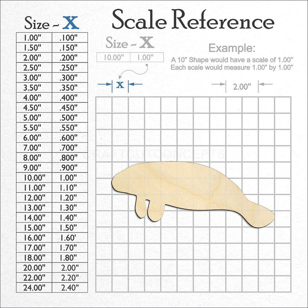 A scale and graph image showing a wood Manatee craft blank