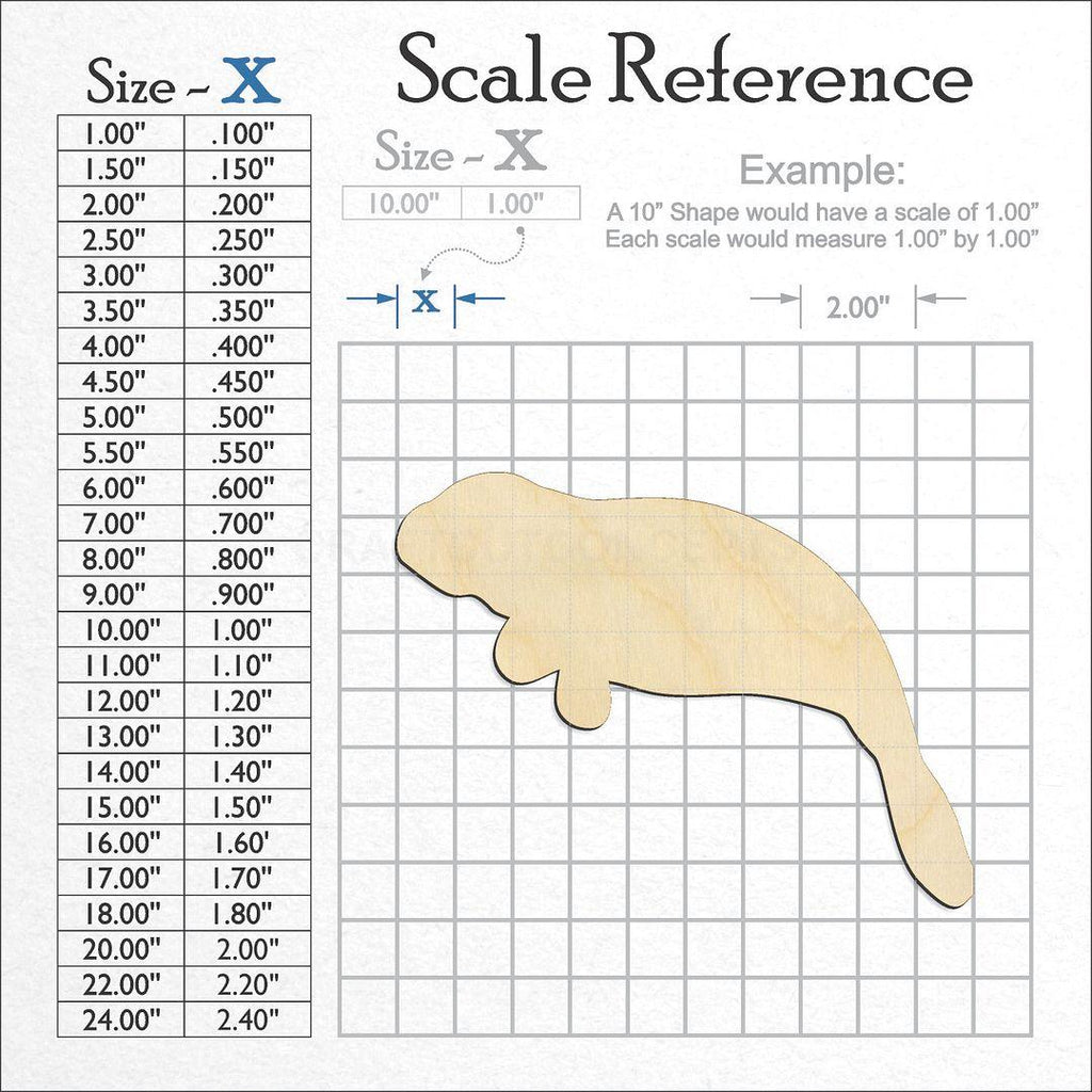 A scale and graph image showing a wood Manatee Calve craft blank