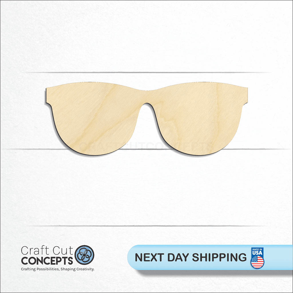 Craft Cut Concepts logo and next day shipping banner with an unfinished wood Sun Glasses craft shape and blank