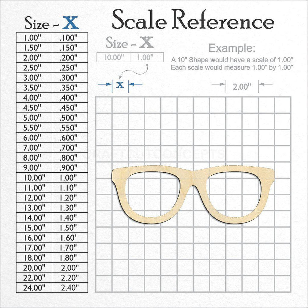 A scale and graph image showing a wood Glasses craft blank