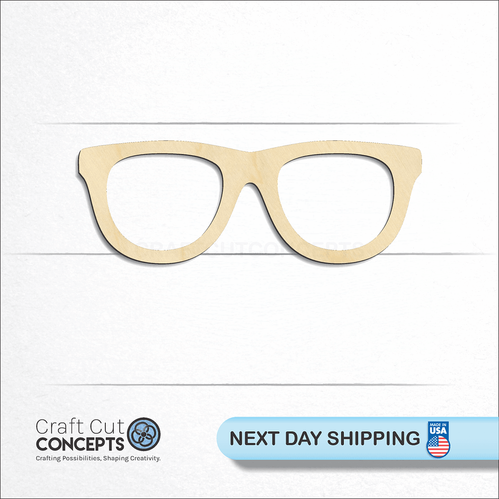 Craft Cut Concepts logo and next day shipping banner with an unfinished wood Glasses craft shape and blank