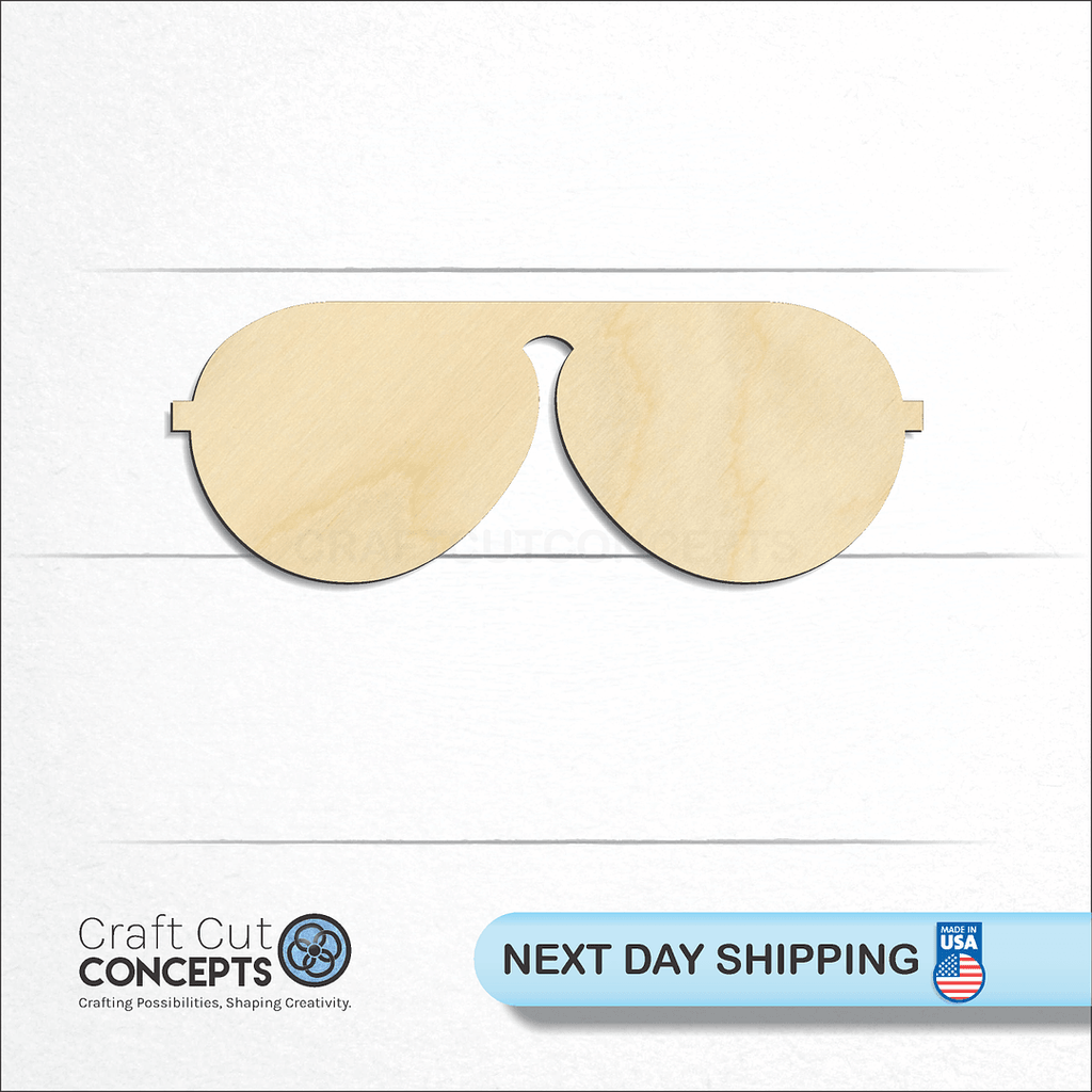 Craft Cut Concepts logo and next day shipping banner with an unfinished wood Aviator Glasses craft shape and blank