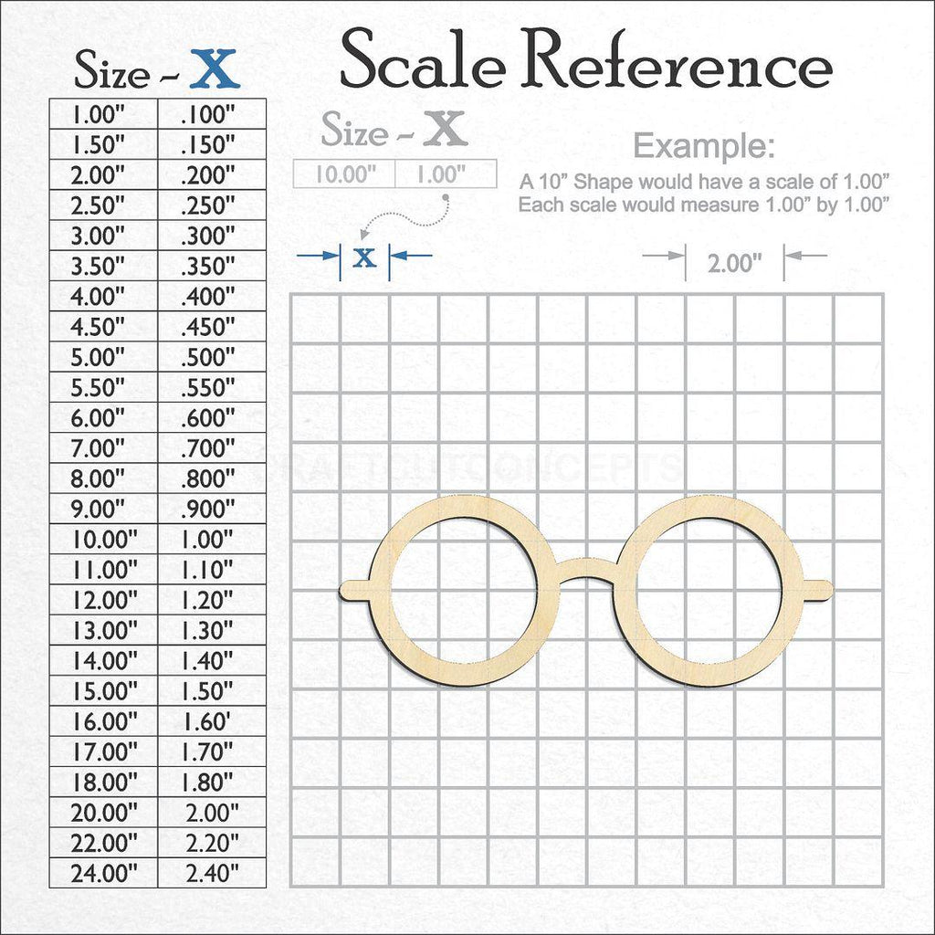 A scale and graph image showing a wood Glasses craft blank