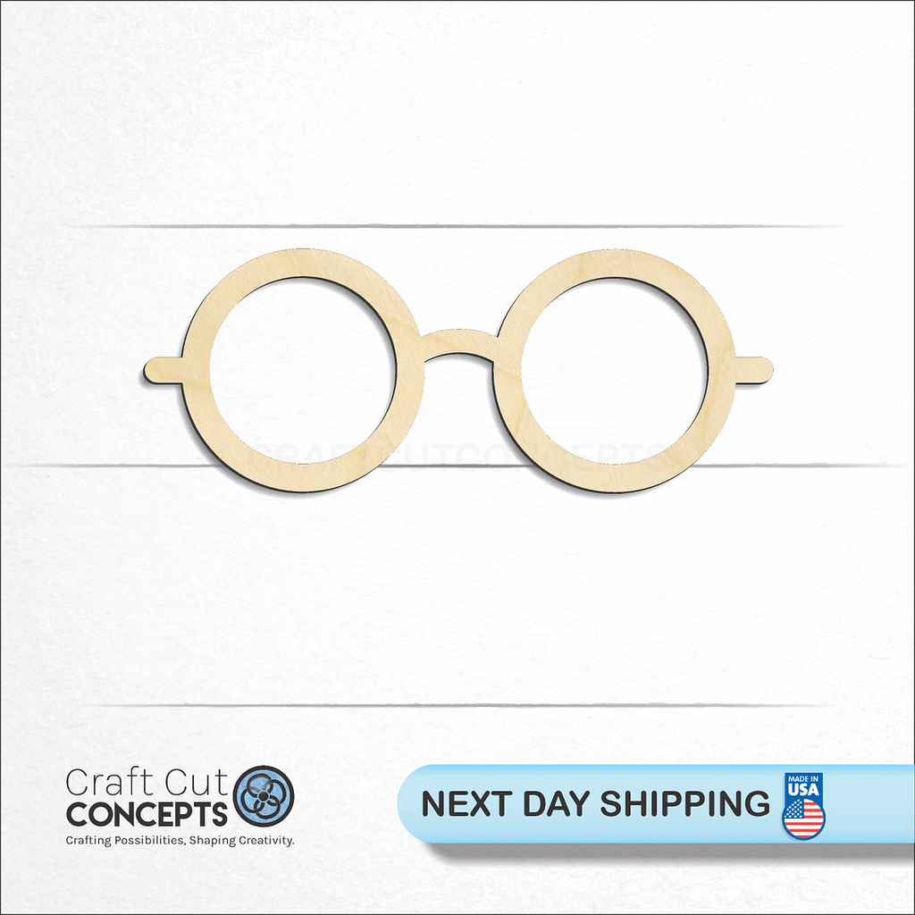 Craft Cut Concepts logo and next day shipping banner with an unfinished wood Glasses craft shape and blank