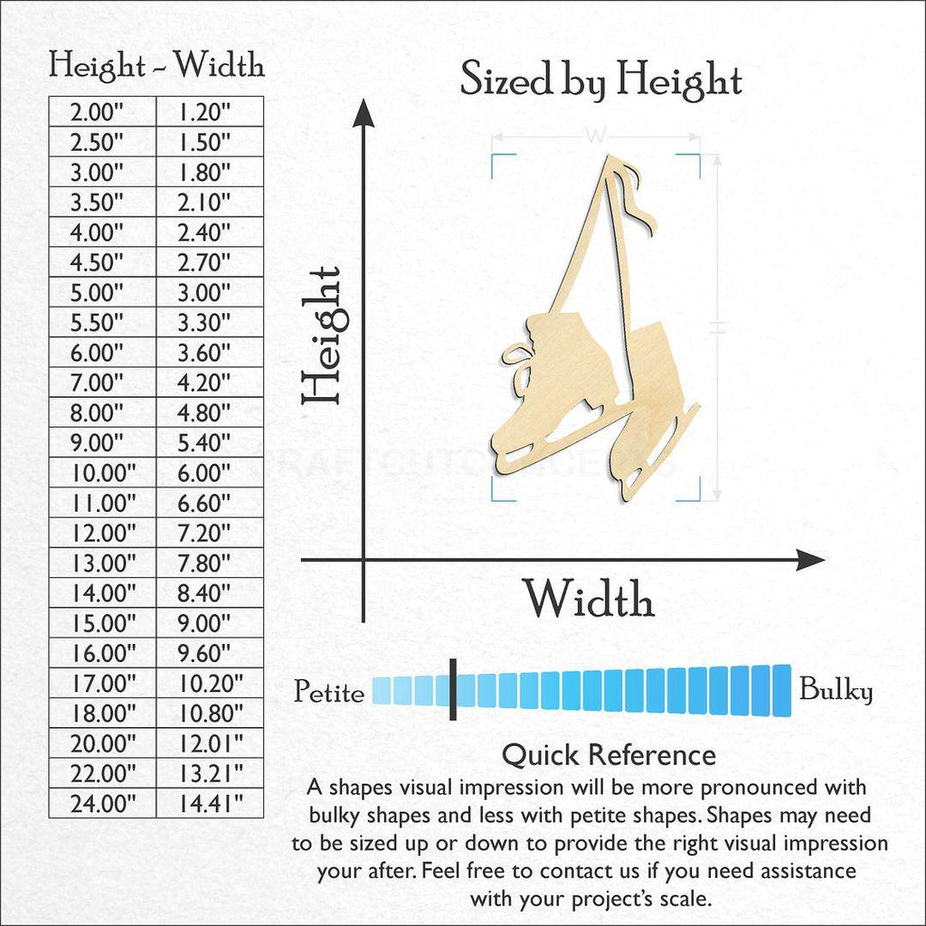 Sizes available for a laser cut Pair of Figure Skates craft blank