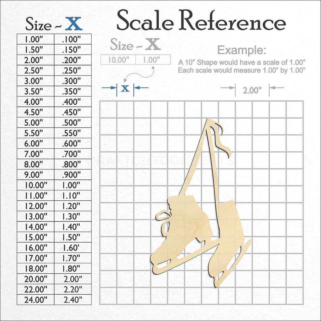 A scale and graph image showing a wood Pair of Figure Skates craft blank