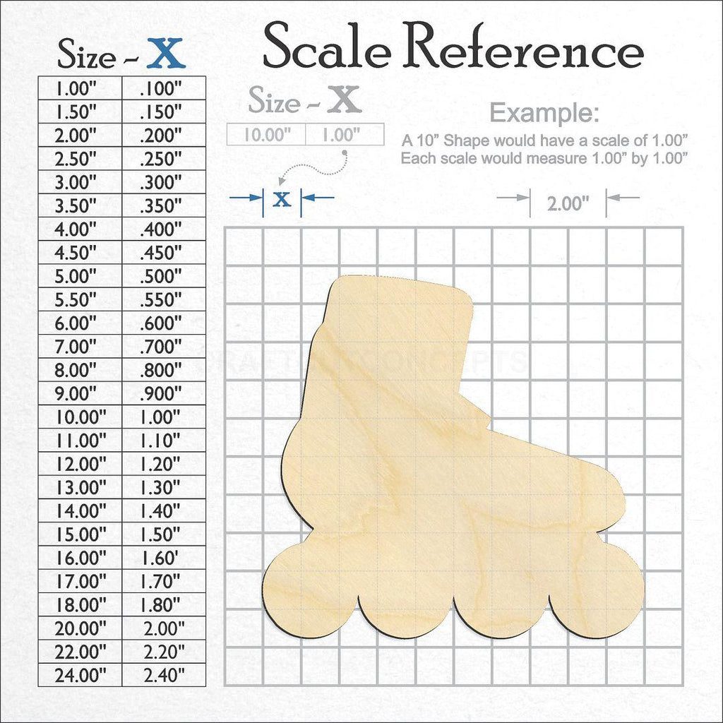 A scale and graph image showing a wood Roller Blades craft blank