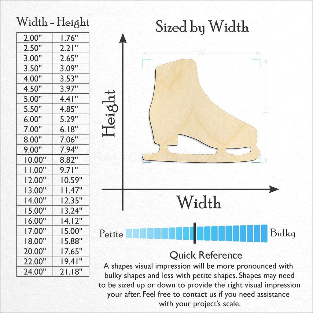 Sizes available for a laser cut Figure Skates craft blank