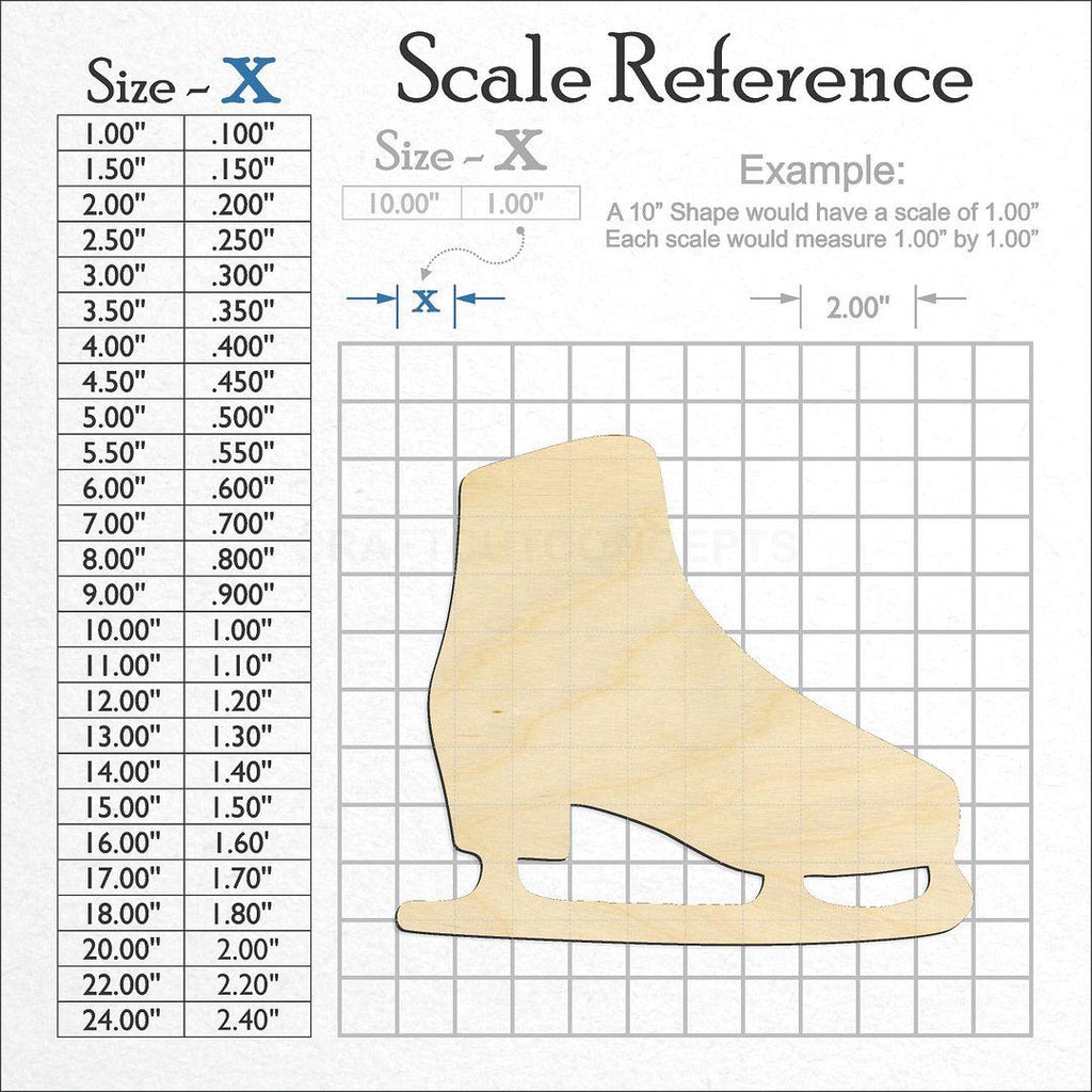 A scale and graph image showing a wood Figure Skates craft blank