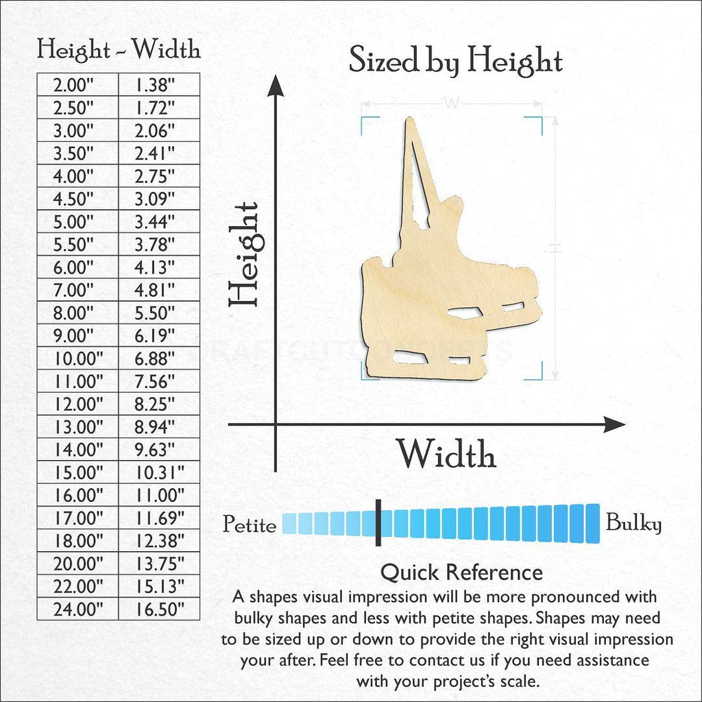 Sizes available for a laser cut Pair of Hockey Skates craft blank