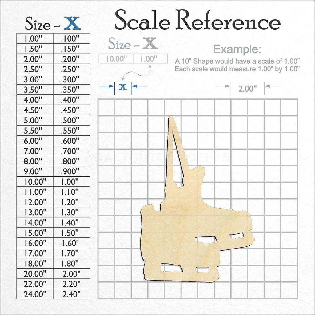 A scale and graph image showing a wood Pair of Hockey Skates craft blank